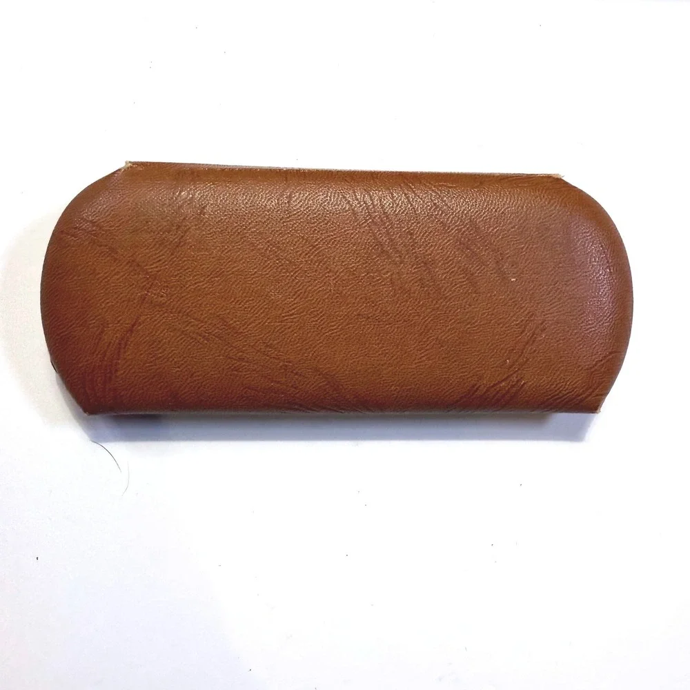 Vintage Brown Faux Leather Hard Shell Eyeglasses Case Green Velvet Lining 6.5in